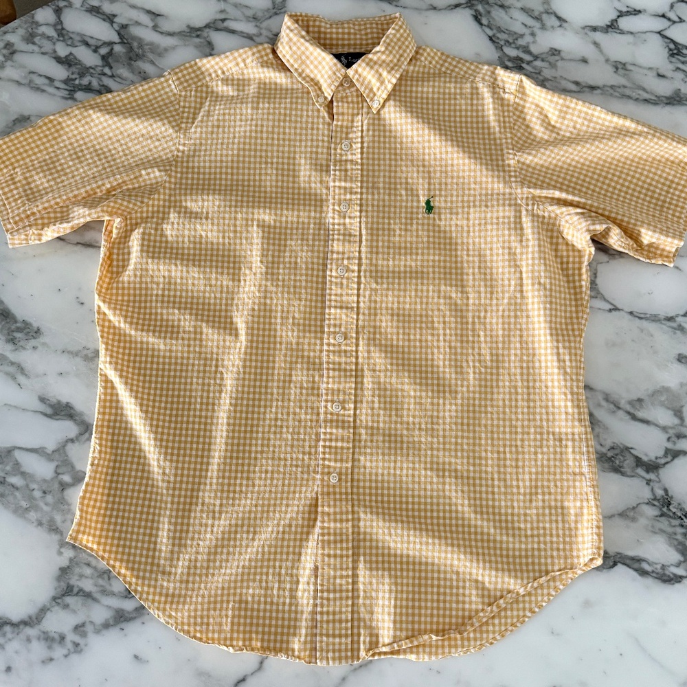 Polo Ralph Lauren Cotton Men's Yellow check short sleeve shirt, Large